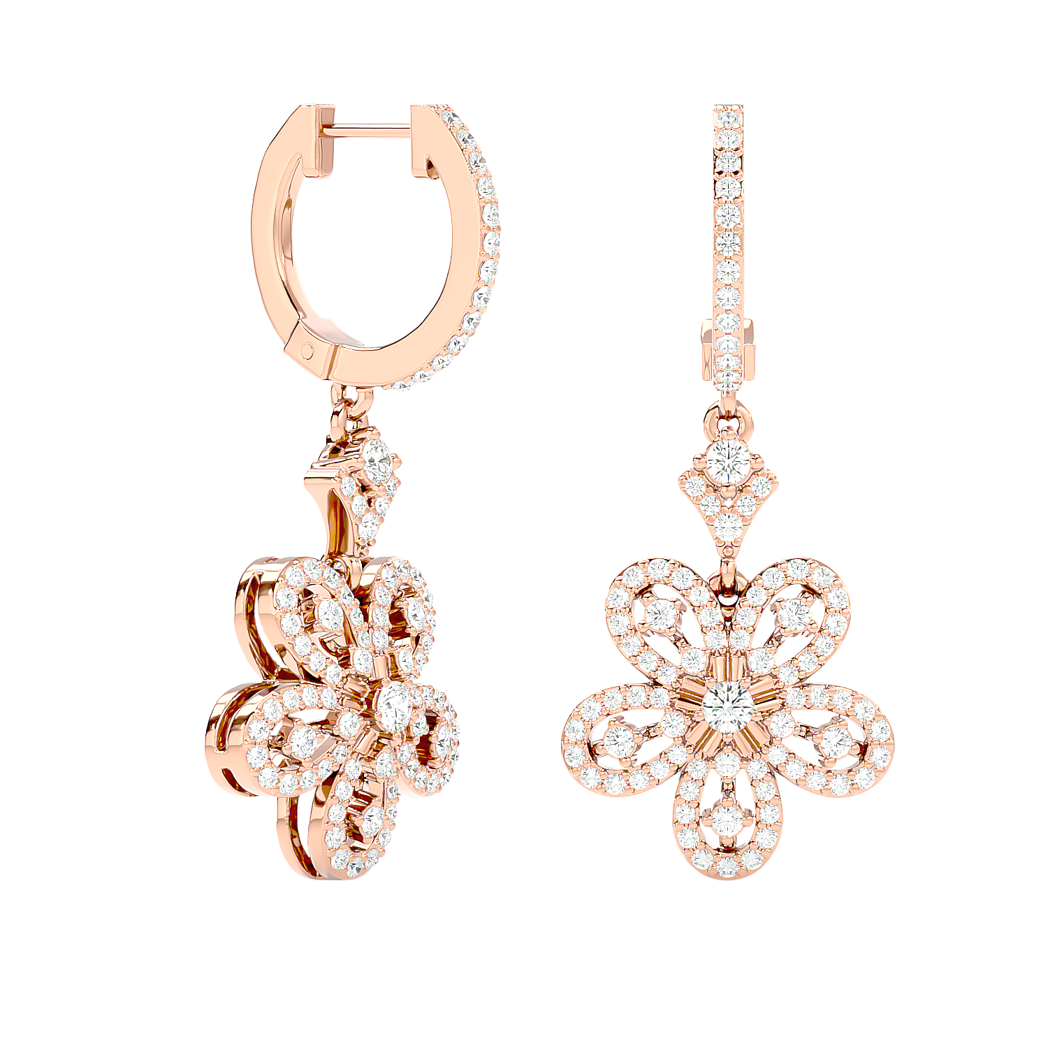 Diamond Flower Drop Earrings
