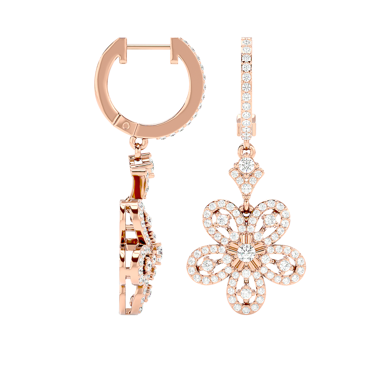 Diamond Flower Drop Earrings