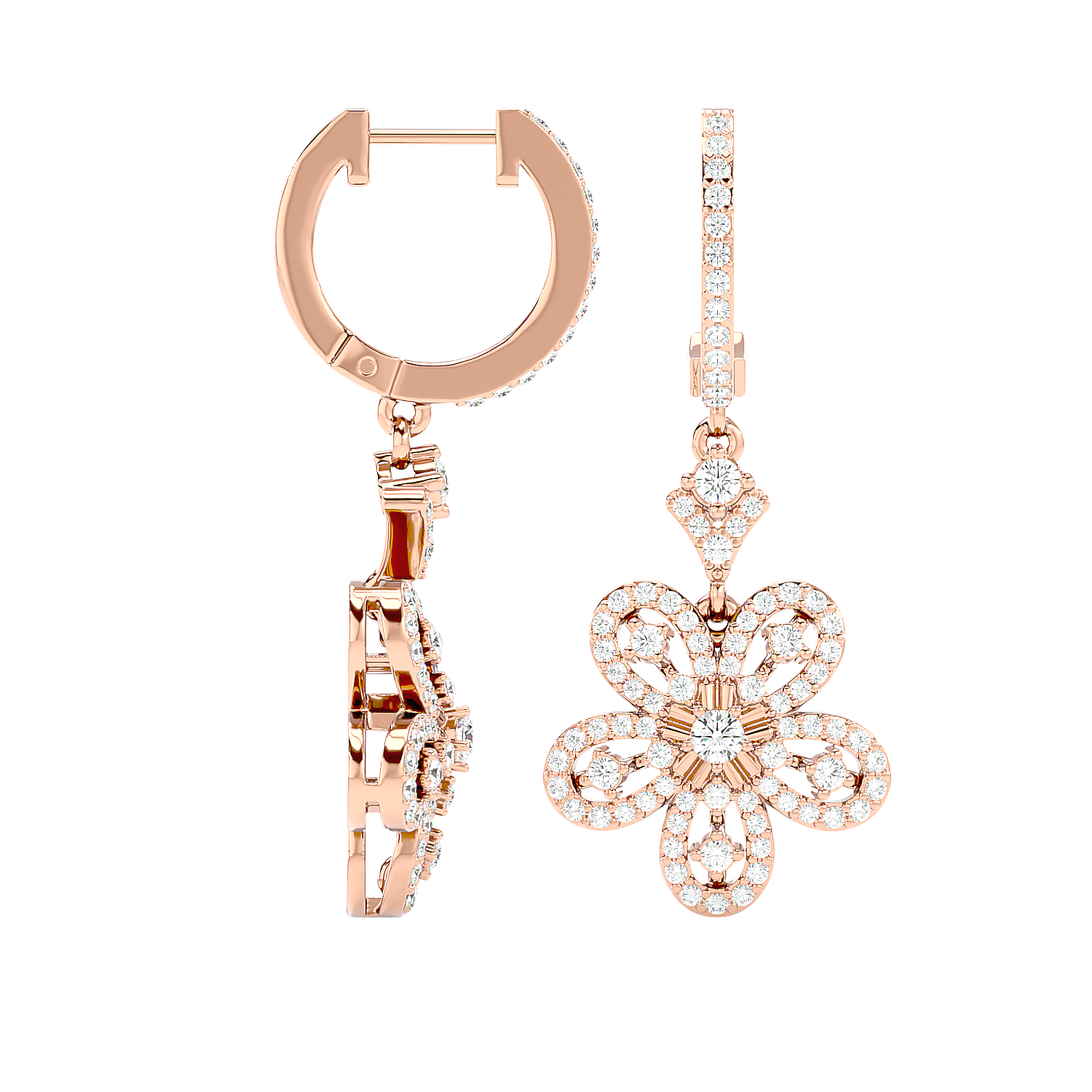 Diamond Flower Drop Earrings