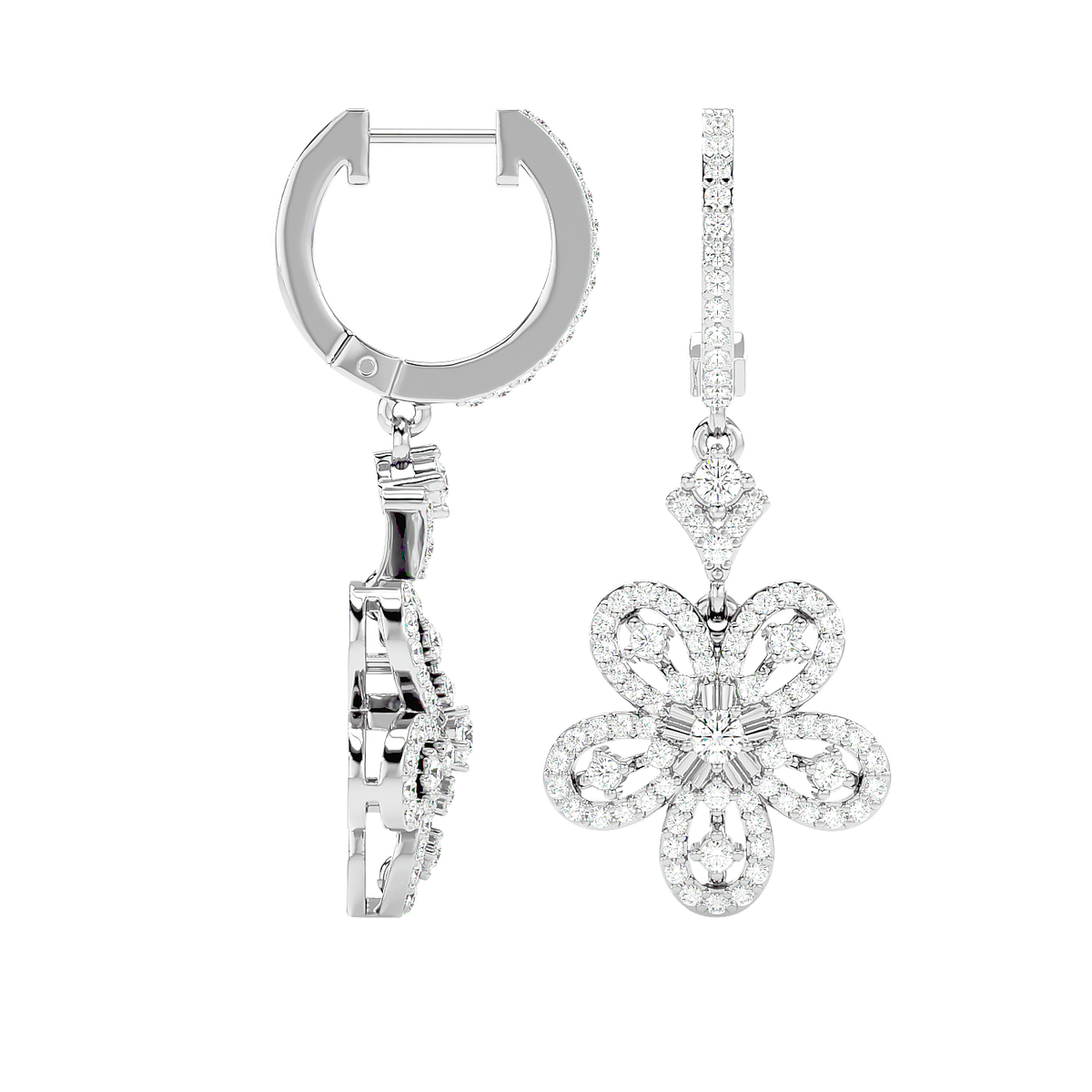 Diamond Flower Drop Earrings