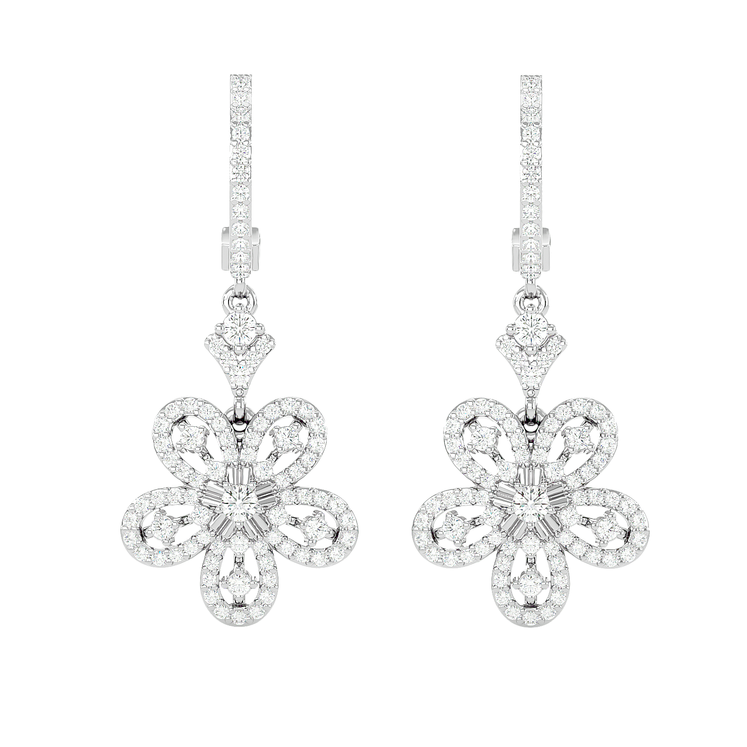 Diamond Flower Drop Earrings