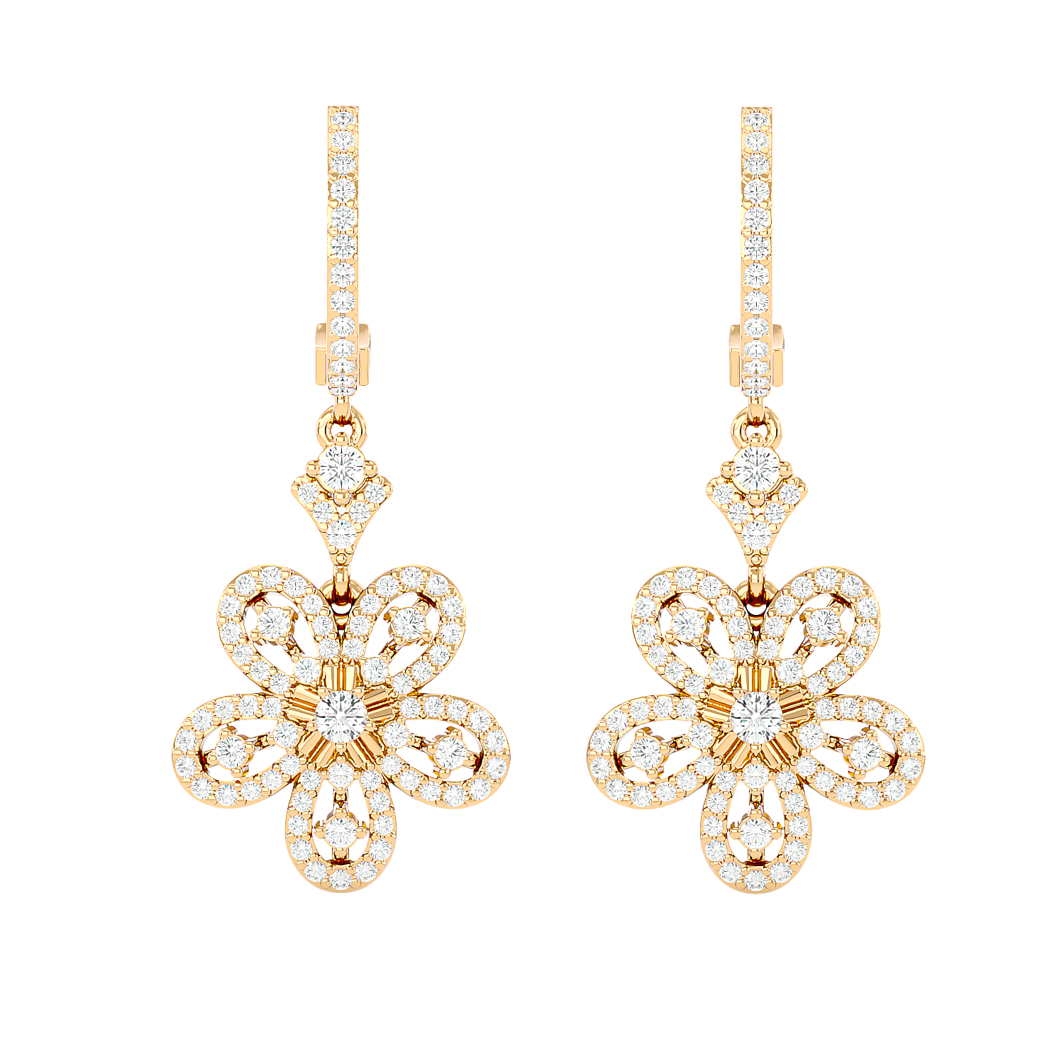 Diamond Flower Drop Earrings