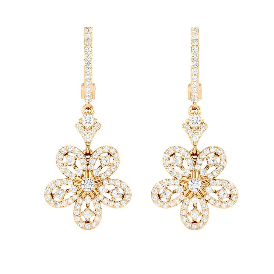 Diamond Flower Drop Earrings
