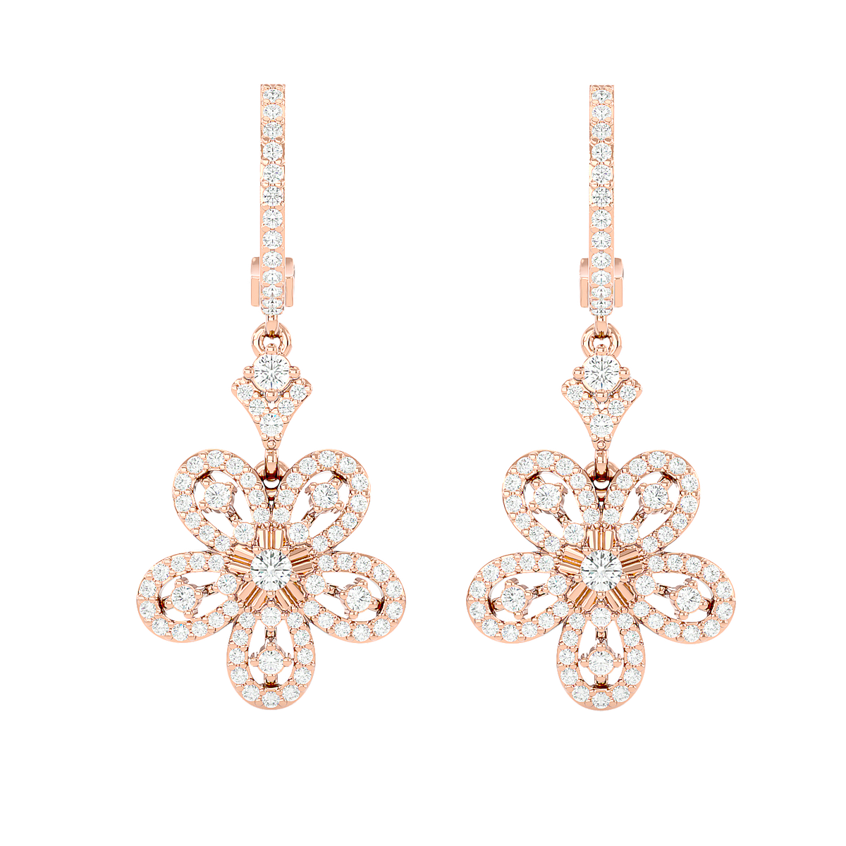 Diamond Flower Drop Earrings