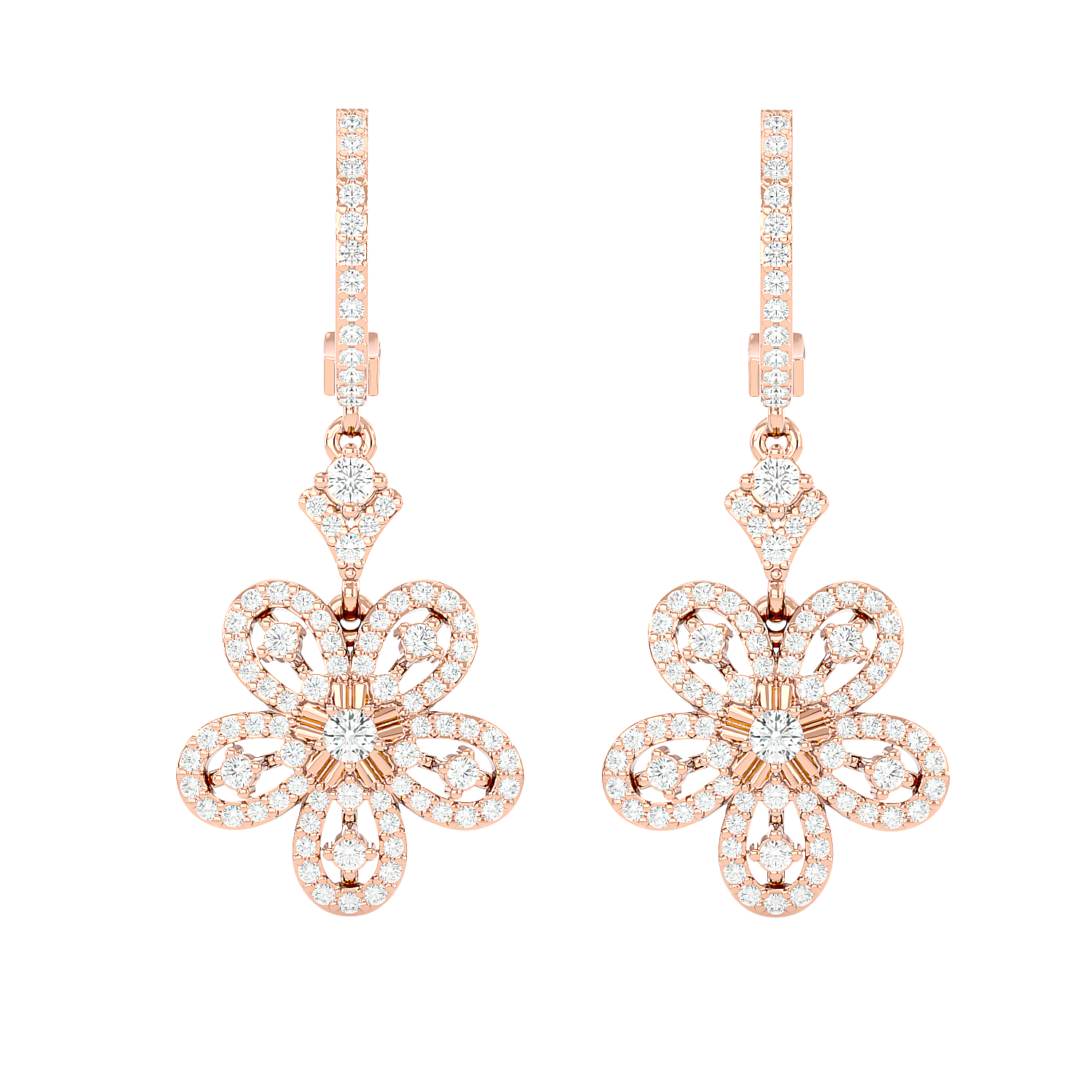 Diamond Flower Drop Earrings