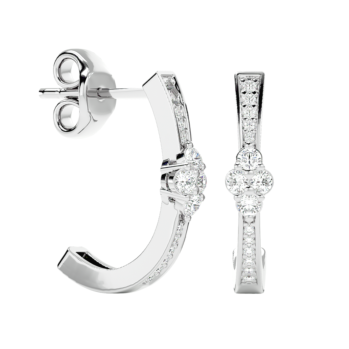 Diamond Cluster Half Hoop Earrings