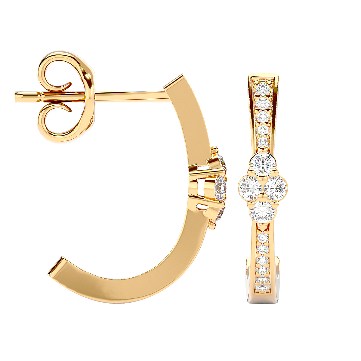 Diamond Cluster Half Hoop Earrings