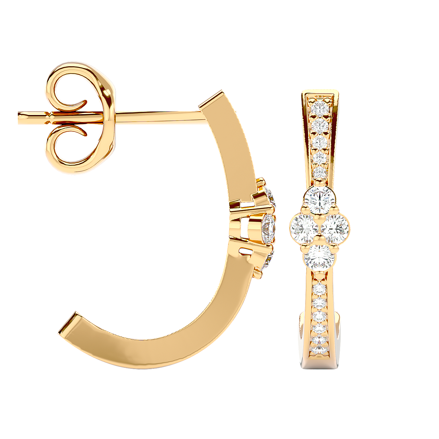 Diamond Cluster Half Hoop Earrings