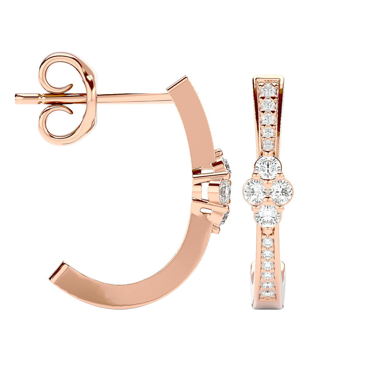 Diamond Cluster Half Hoop Earrings