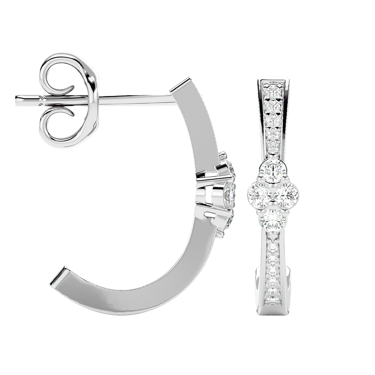 Diamond Cluster Half Hoop Earrings