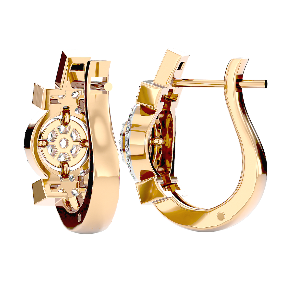 Elegant Diamond Halo Hoop Earrings in Gold