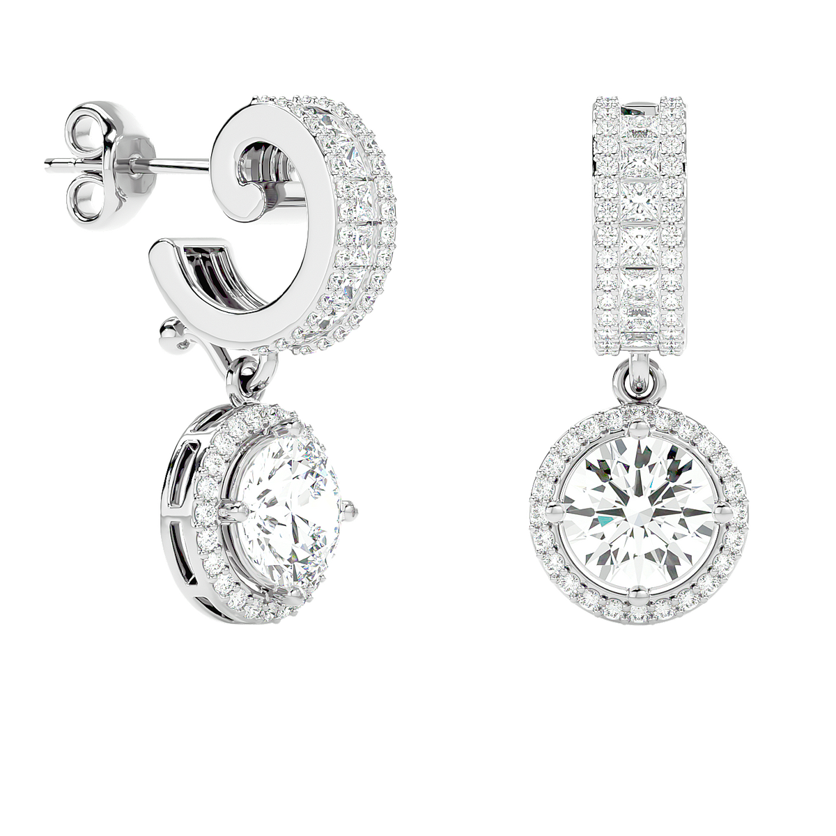 Diamond Halo Drop Earrings