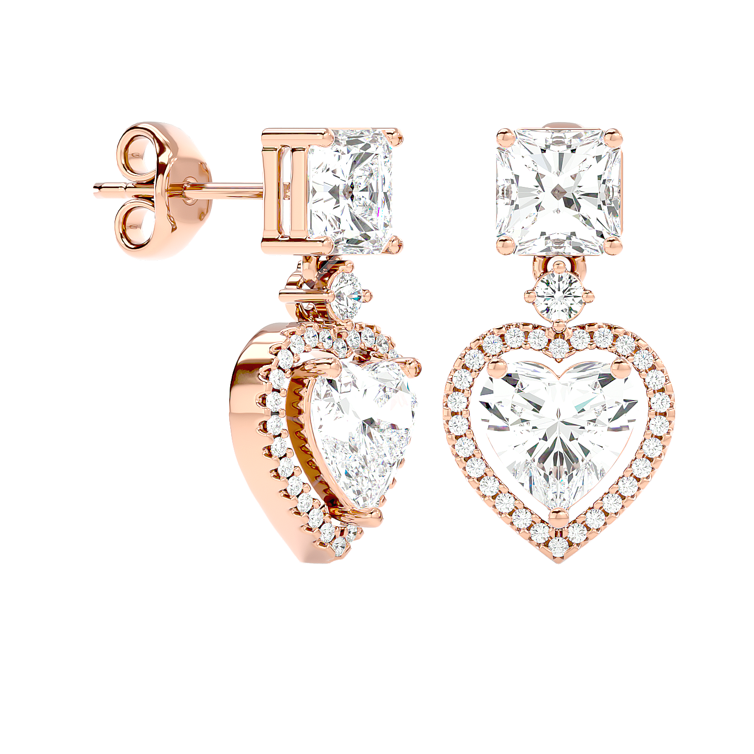 Heart Halo Drop Stud Earrings