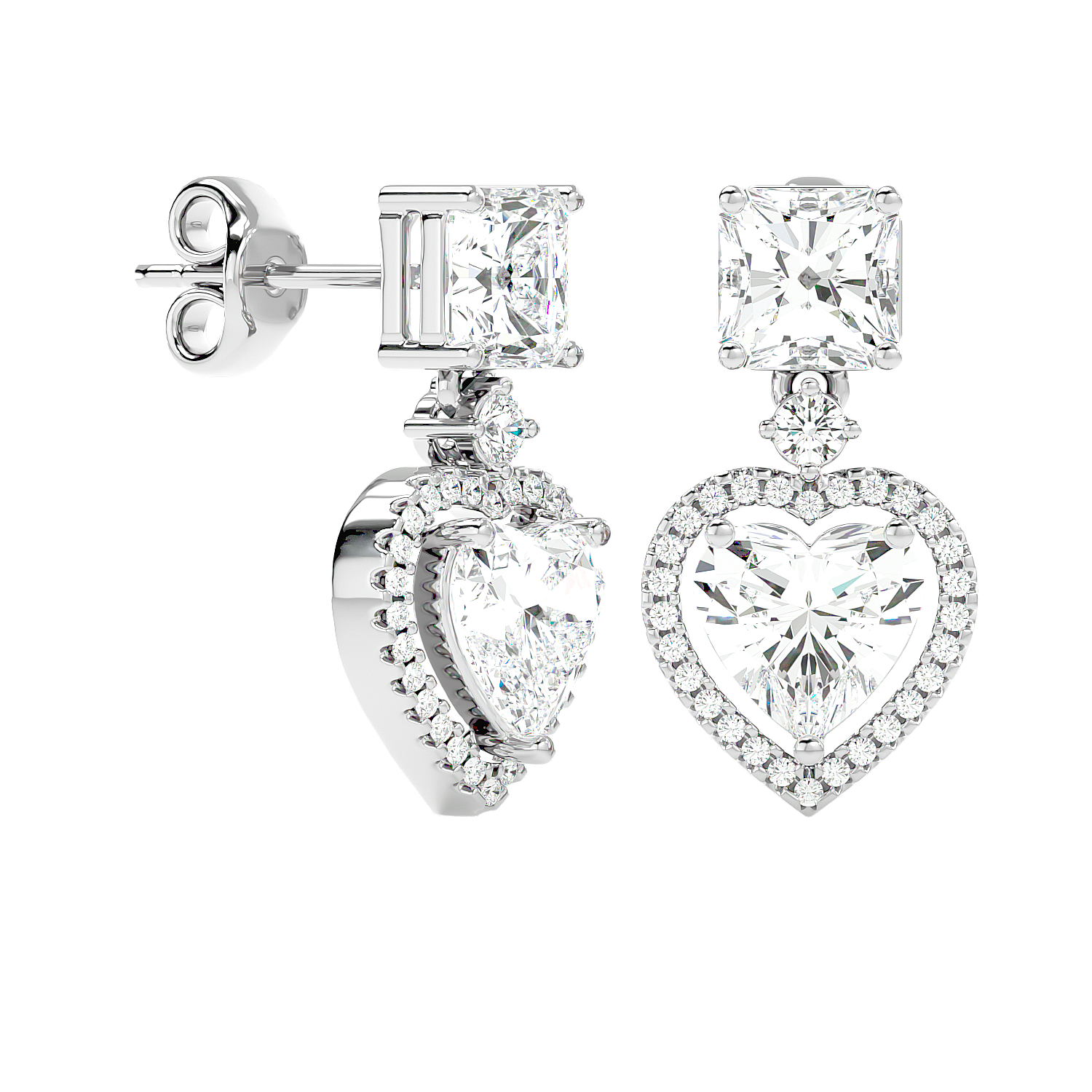 Heart Halo Drop Stud Earrings