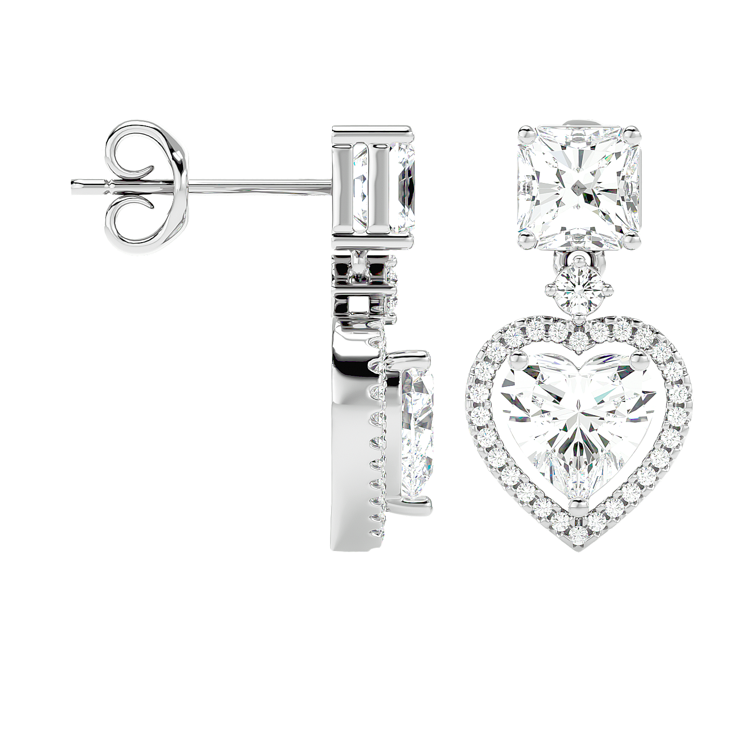 Heart Halo Drop Stud Earrings
