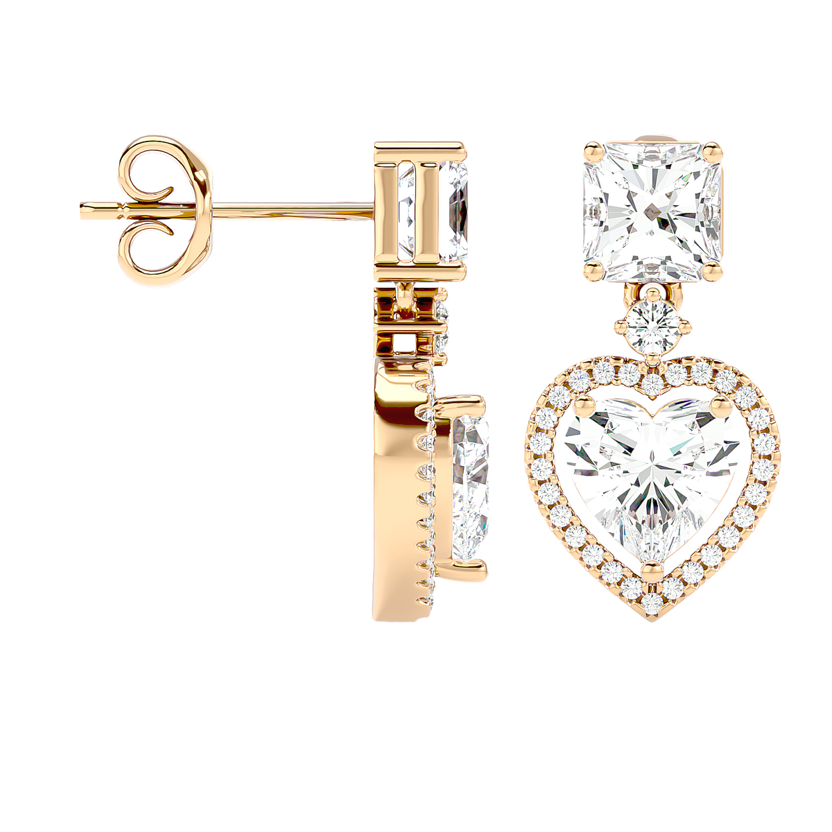 Heart Halo Drop Stud Earrings