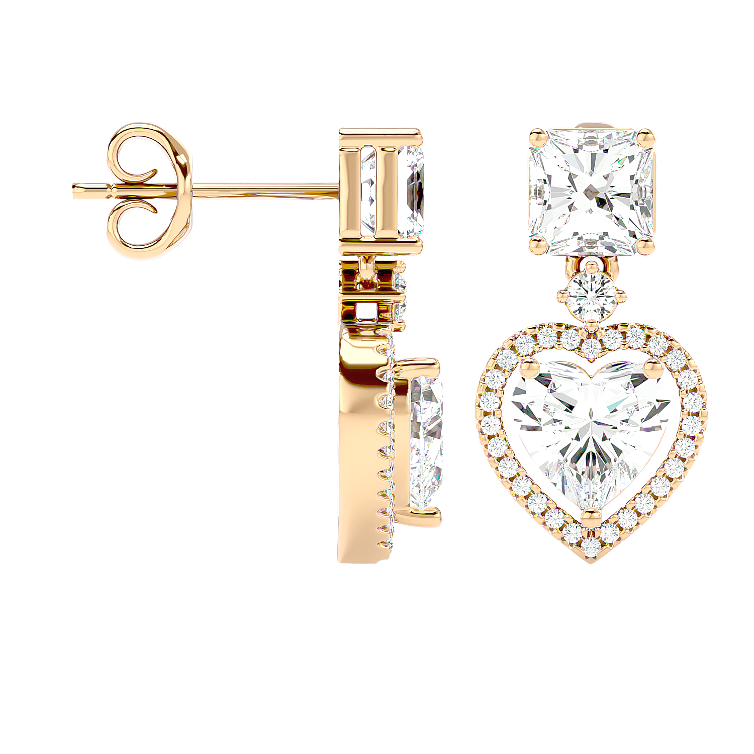 Heart Halo Drop Stud Earrings