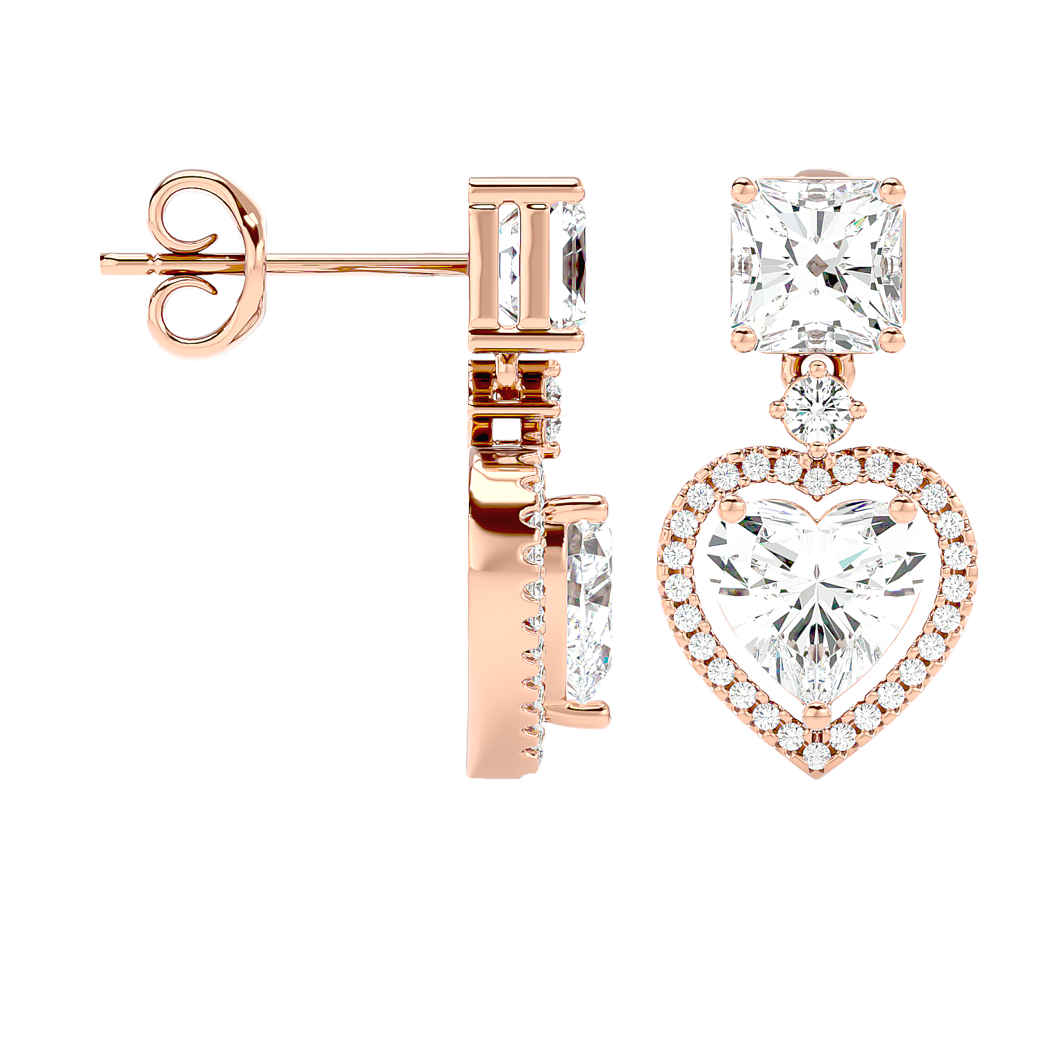 Heart Halo Drop Stud Earrings