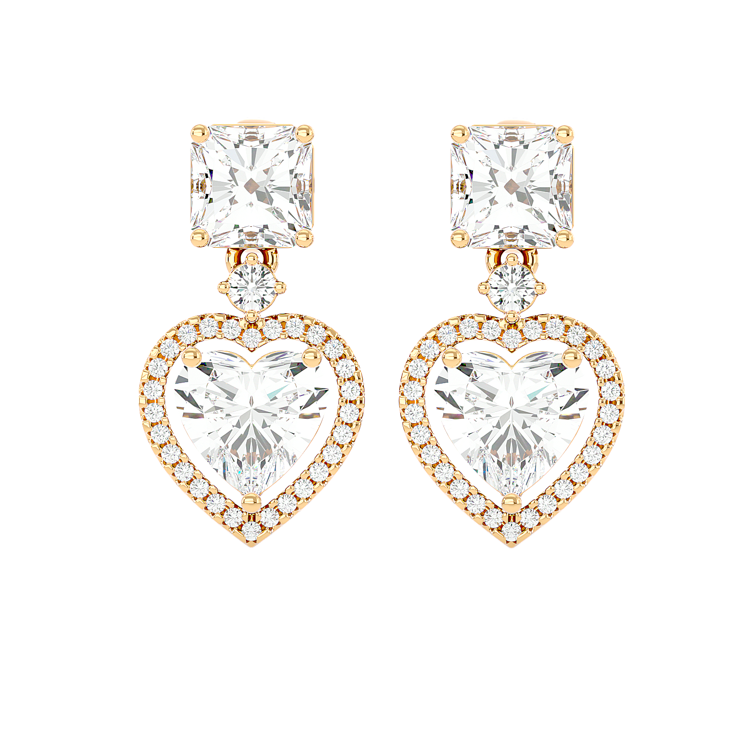 Heart Halo Drop Stud Earrings
