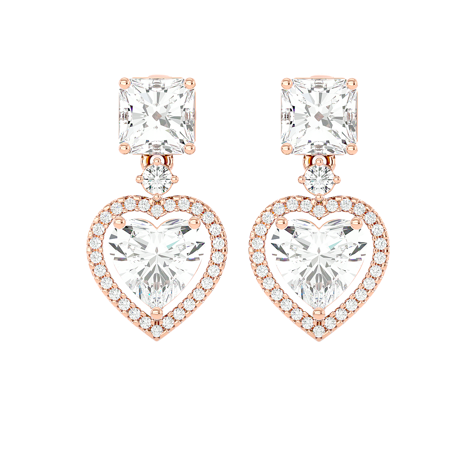 Heart Halo Drop Stud Earrings