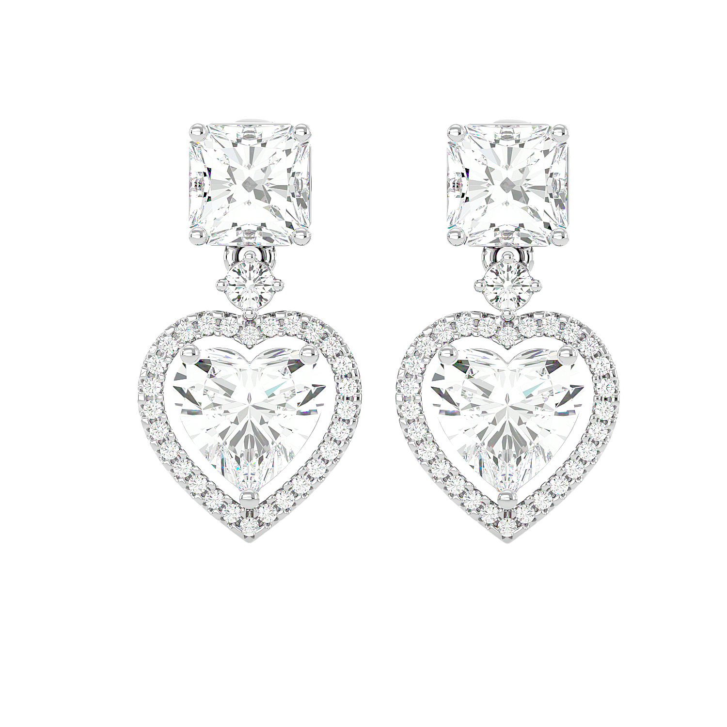 Heart Halo Drop Stud Earrings