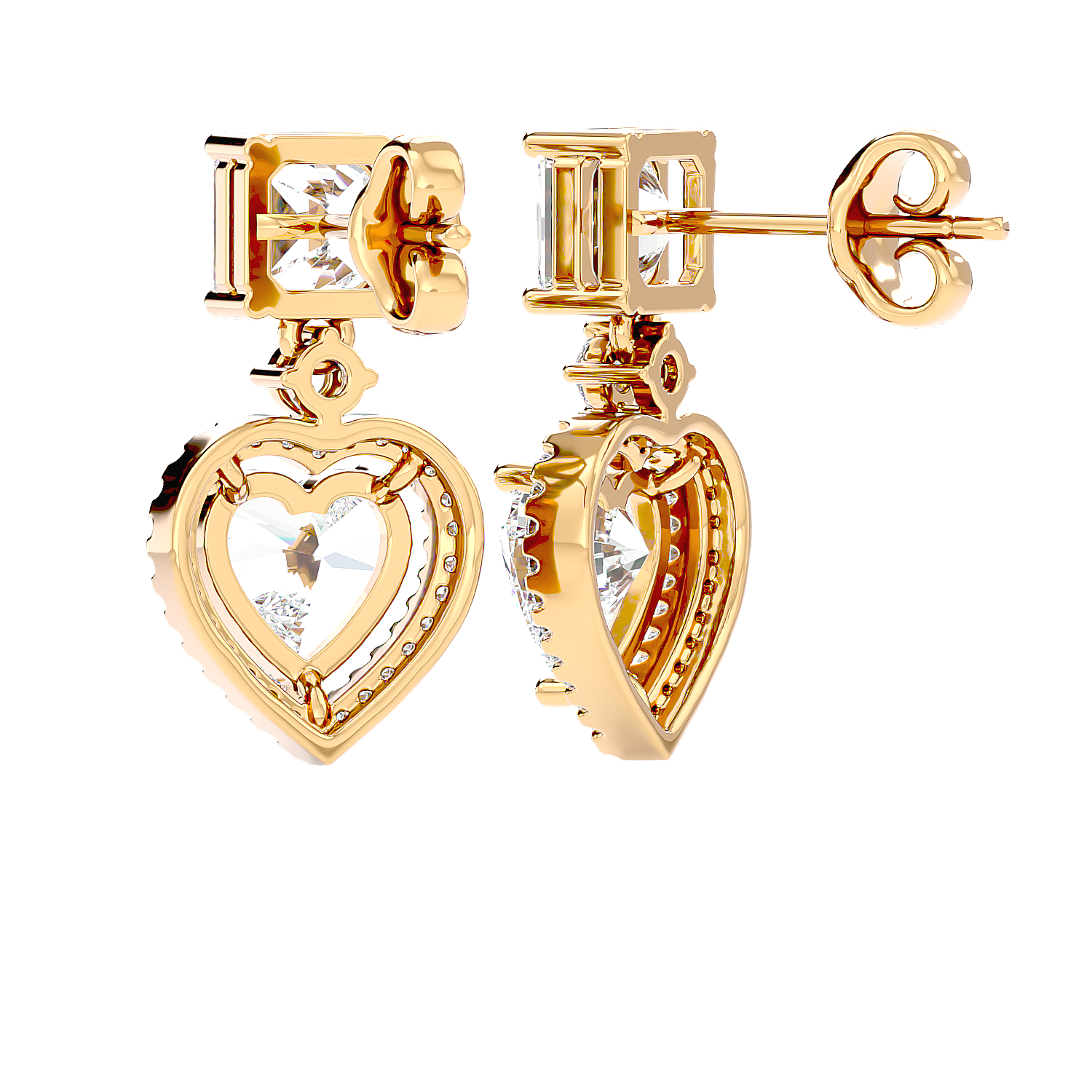 Heart Halo Drop Stud Earrings