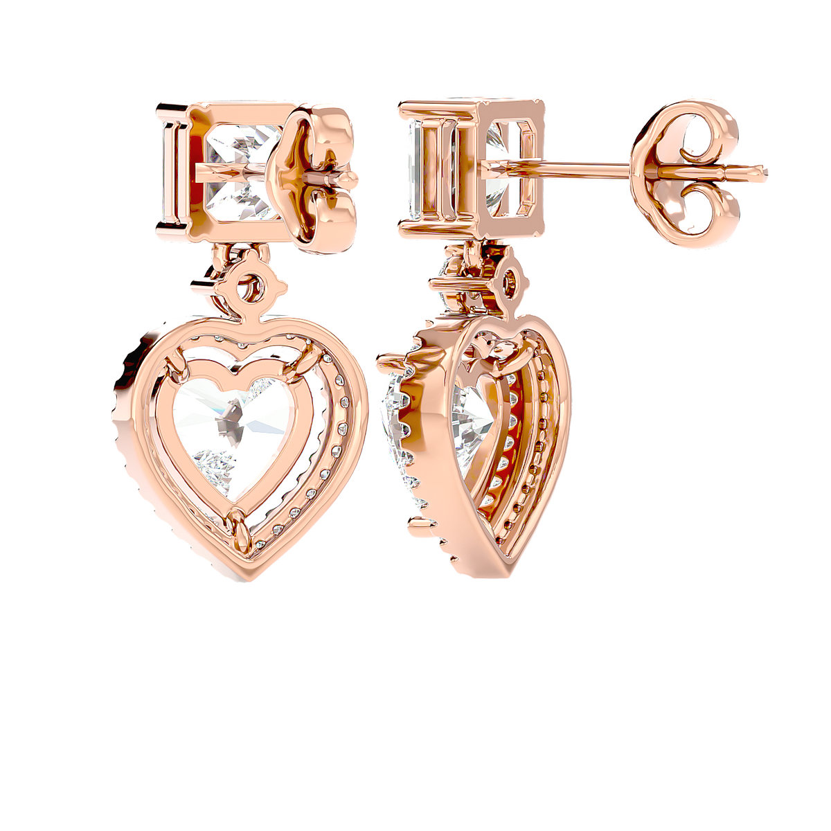 Heart Halo Drop Stud Earrings
