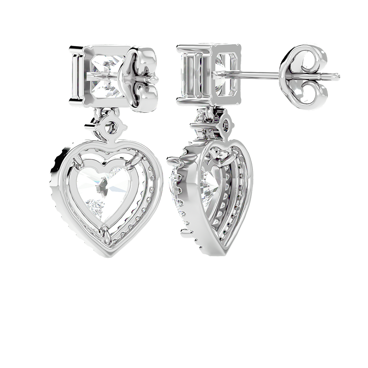 Heart Halo Drop Stud Earrings