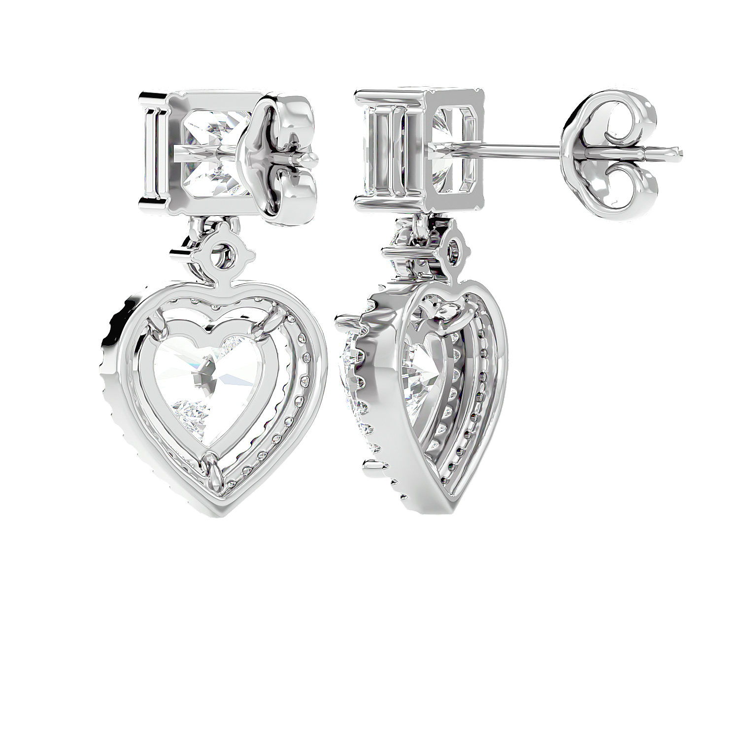 Heart Halo Drop Stud Earrings