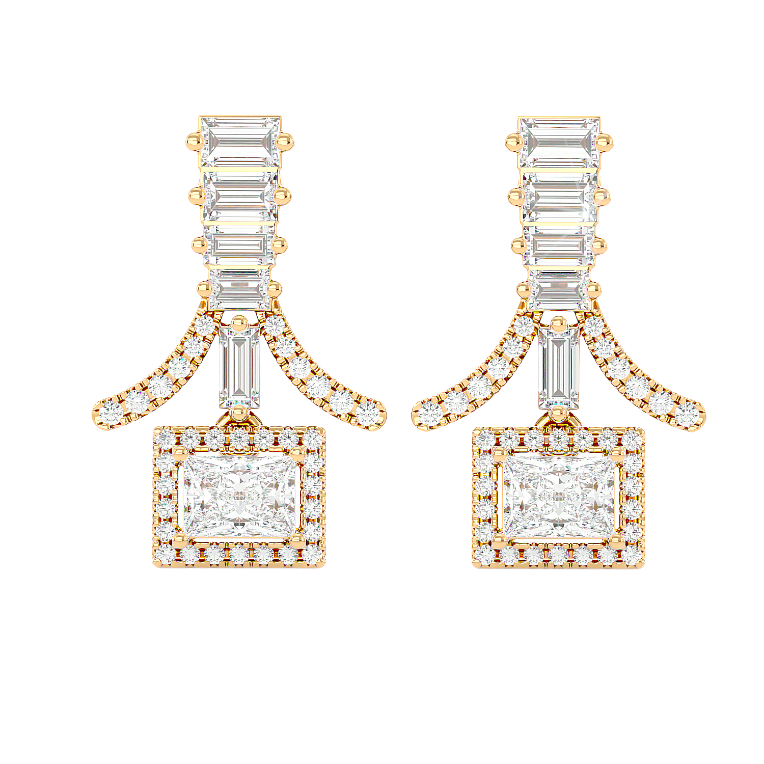 Baguette Fringe Halo Earrings