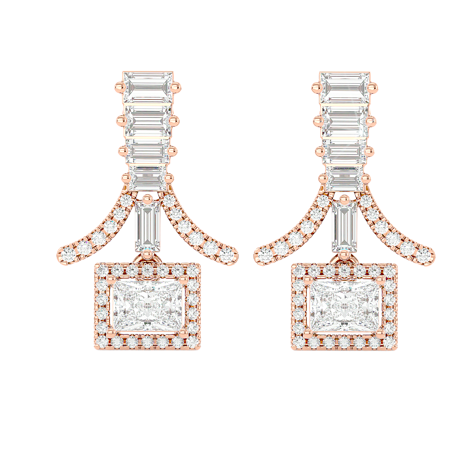 Baguette Fringe Halo Earrings