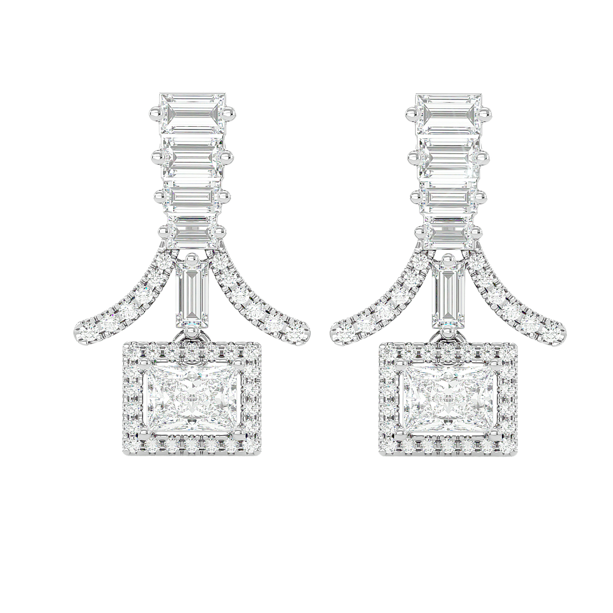 Baguette Fringe Halo Earrings