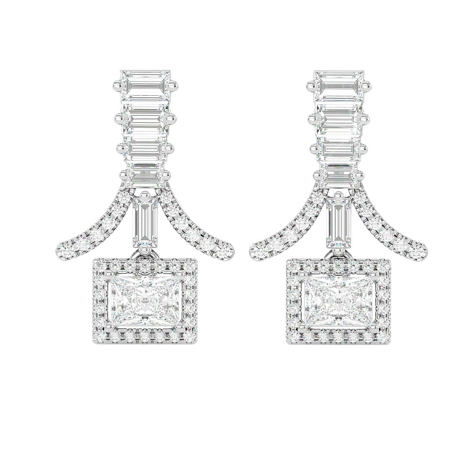 Baguette Fringe Halo Earrings