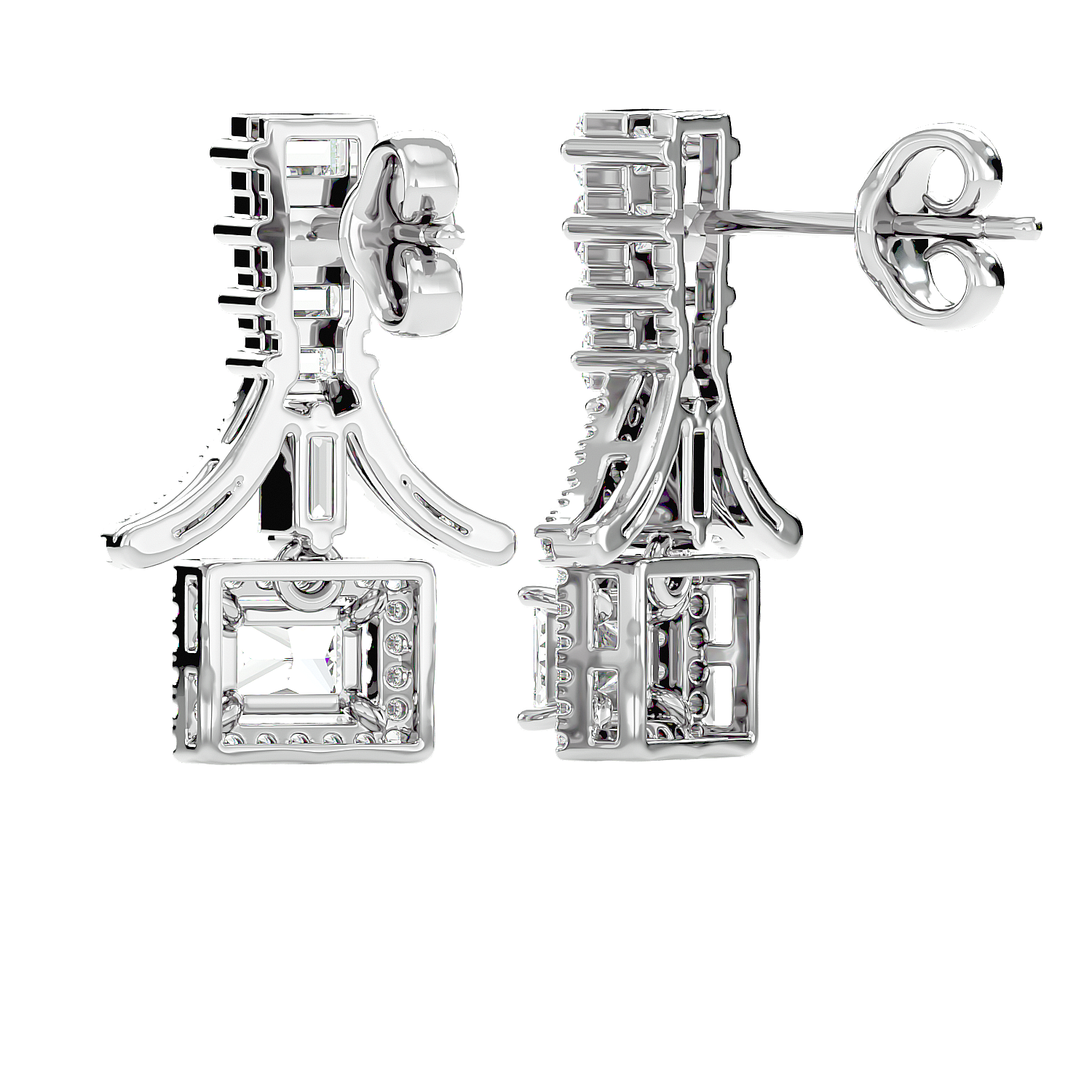 Baguette Fringe Halo Earrings
