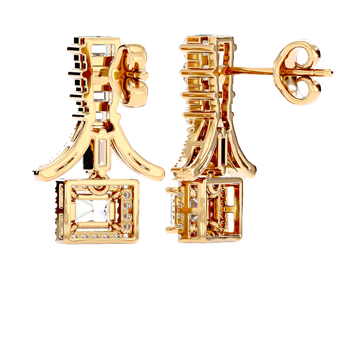 Baguette Fringe Halo Earrings