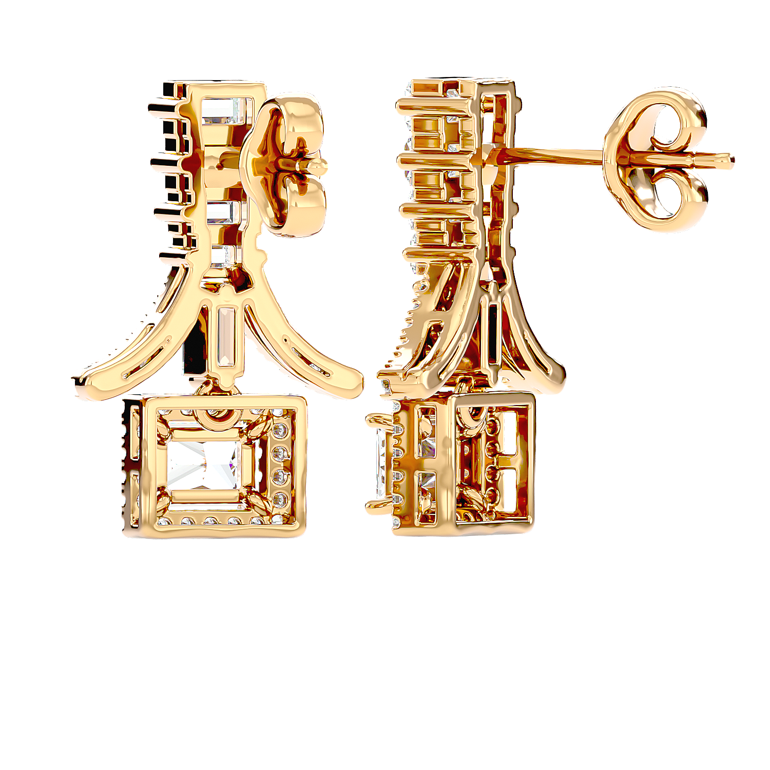 Baguette Fringe Halo Earrings