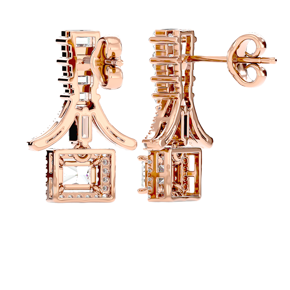 Baguette Fringe Halo Earrings