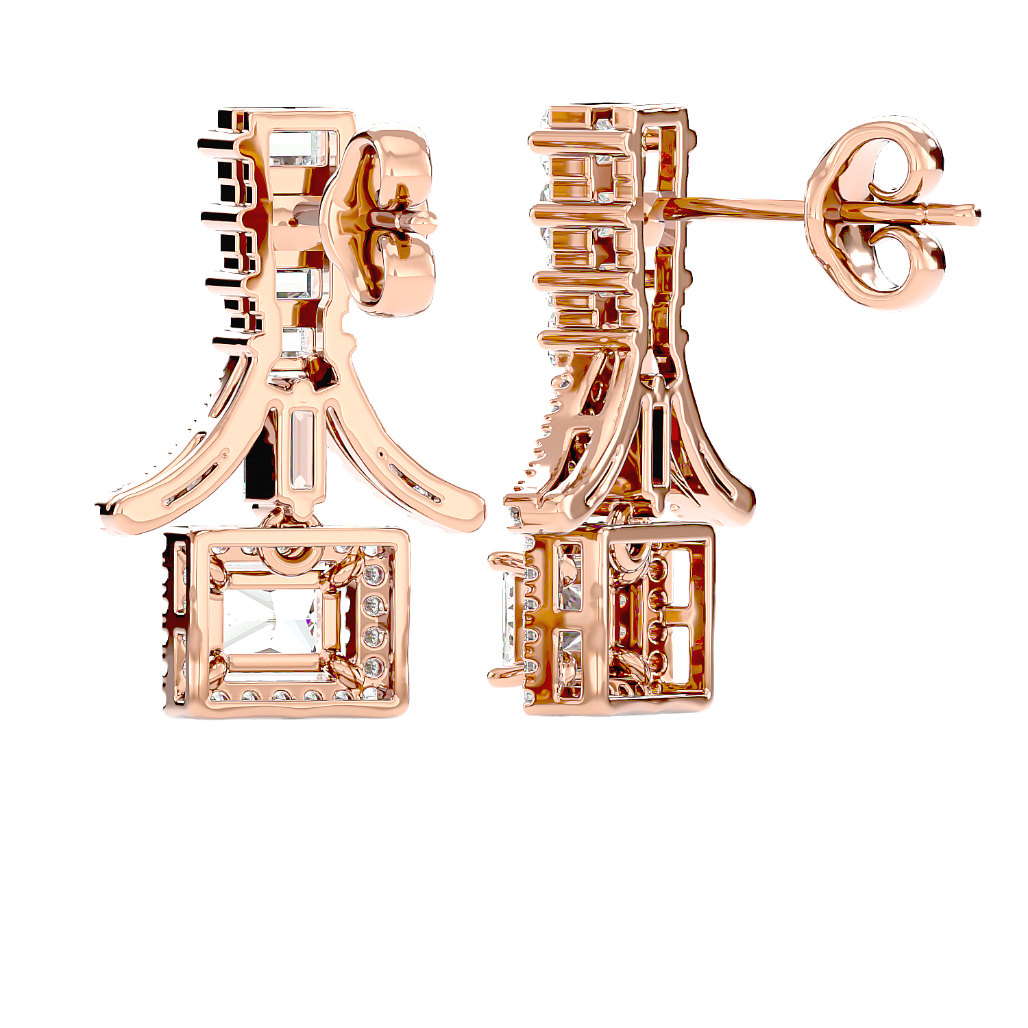 Baguette Fringe Halo Earrings
