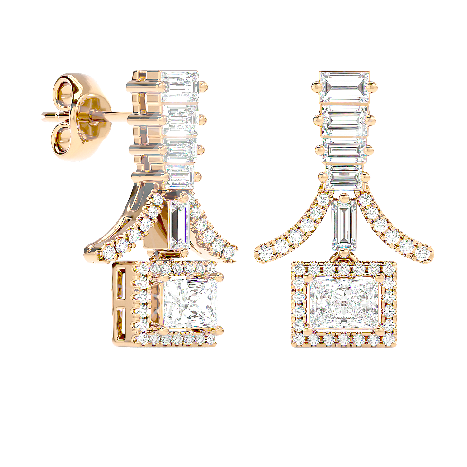 Baguette Fringe Halo Earrings