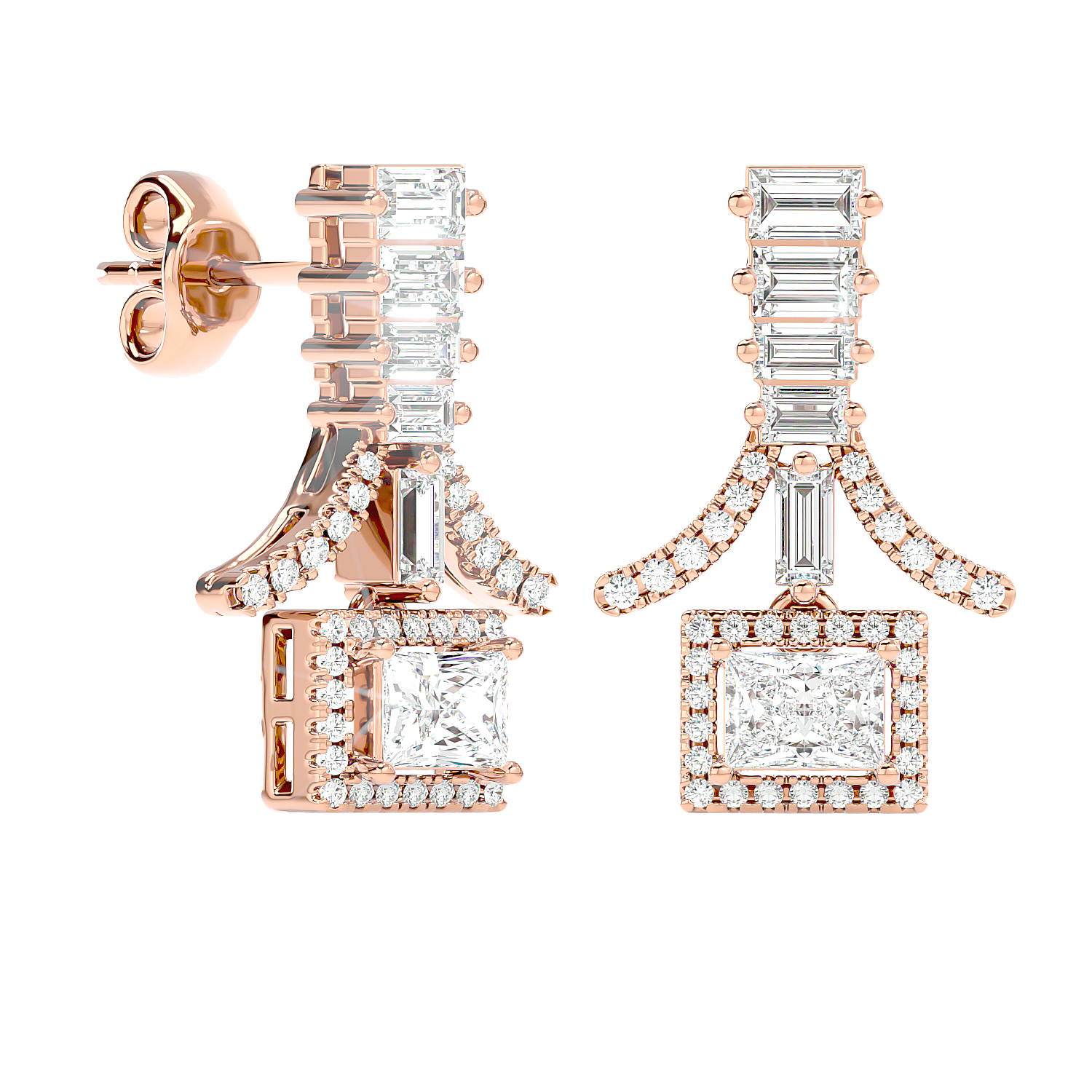 Baguette Fringe Halo Earrings