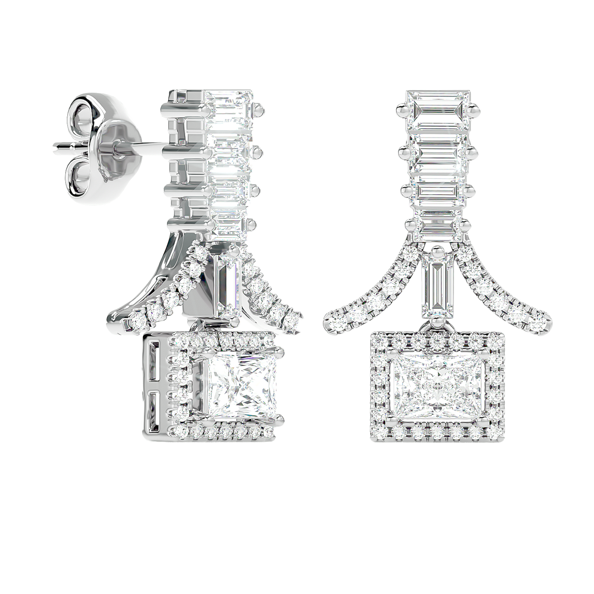 Baguette Fringe Halo Earrings