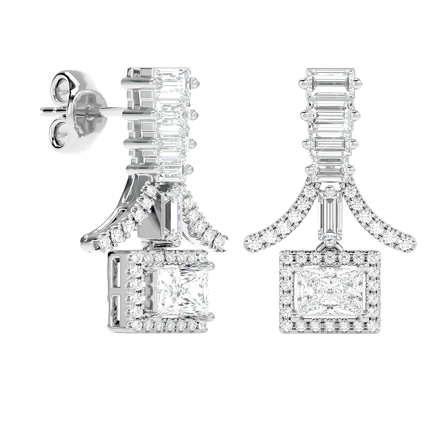 Baguette Fringe Halo Earrings