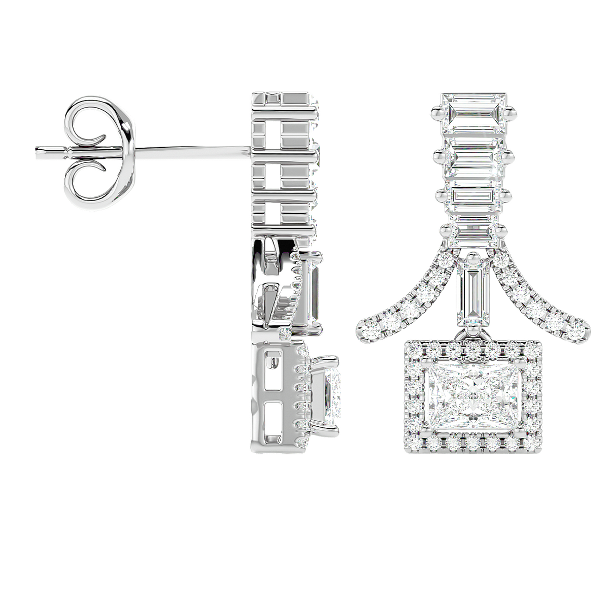 Baguette Fringe Halo Earrings