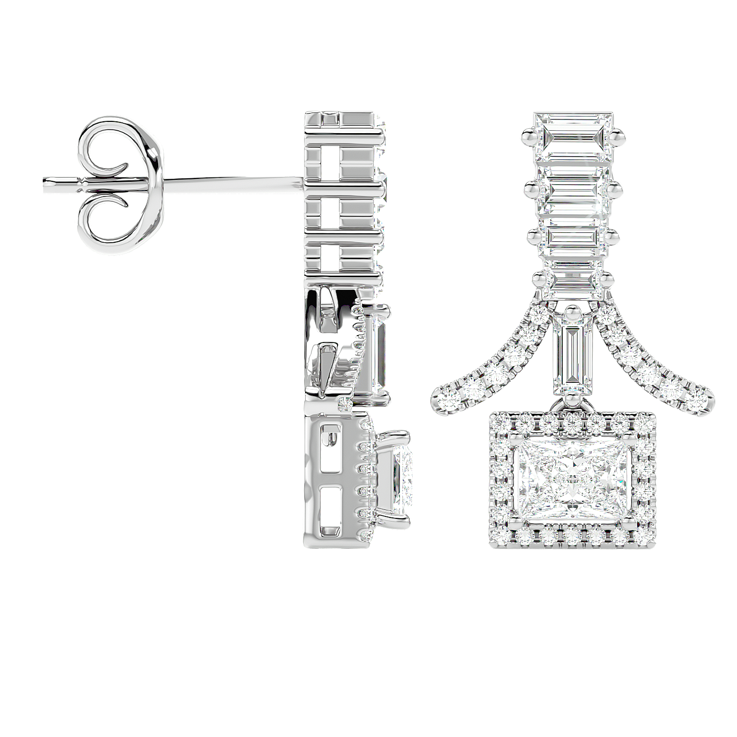 Baguette Fringe Halo Earrings