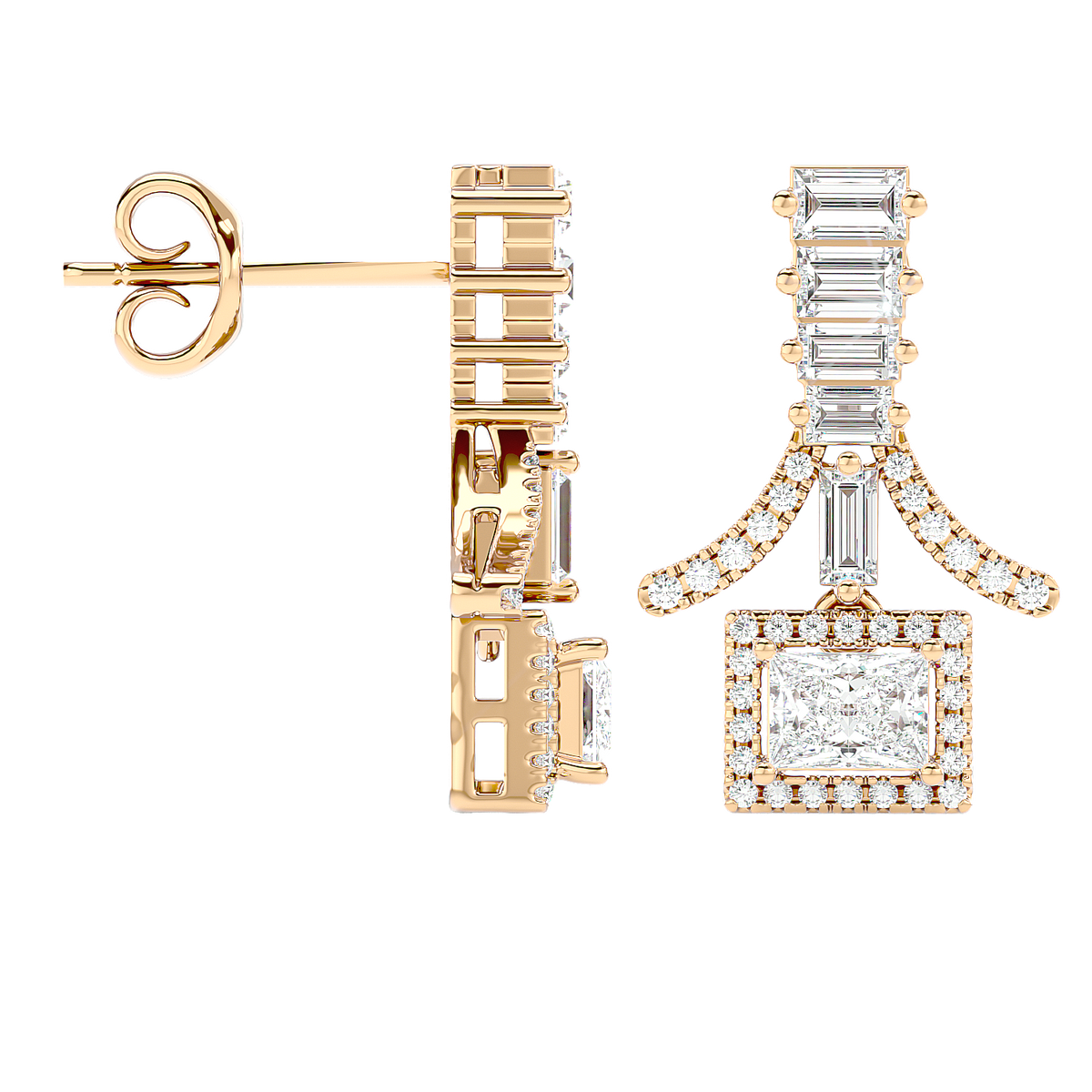 Baguette Fringe Halo Earrings