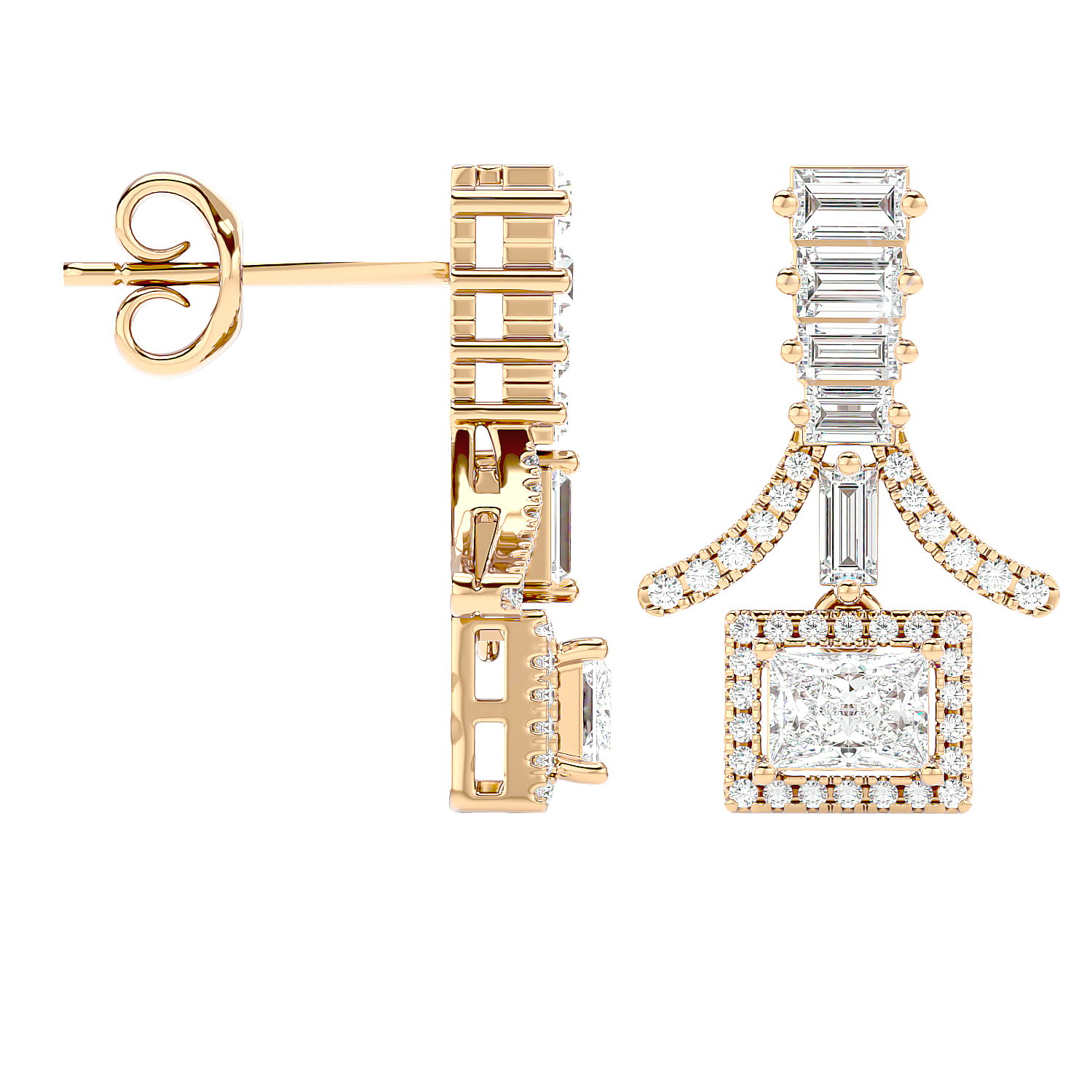 Baguette Fringe Halo Earrings