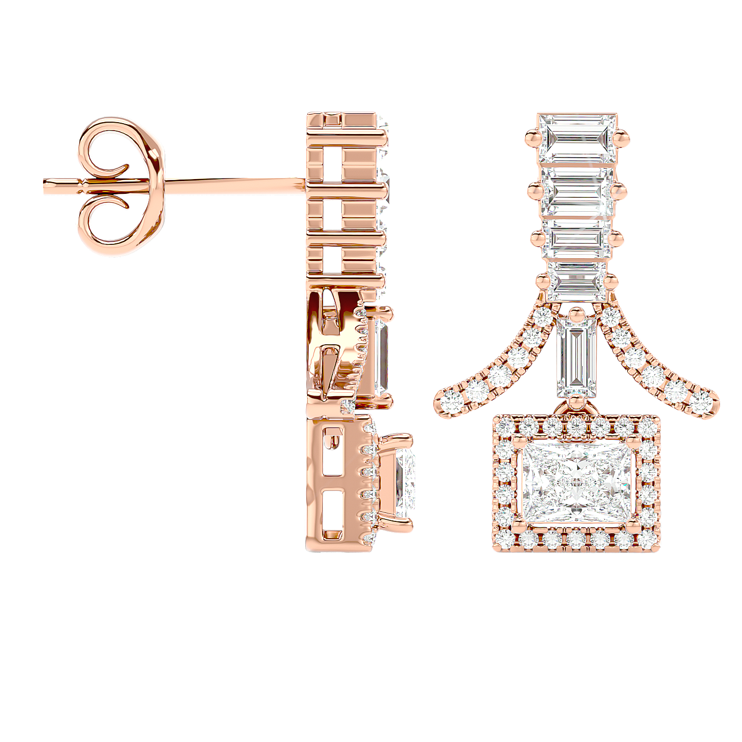 Baguette Fringe Halo Earrings