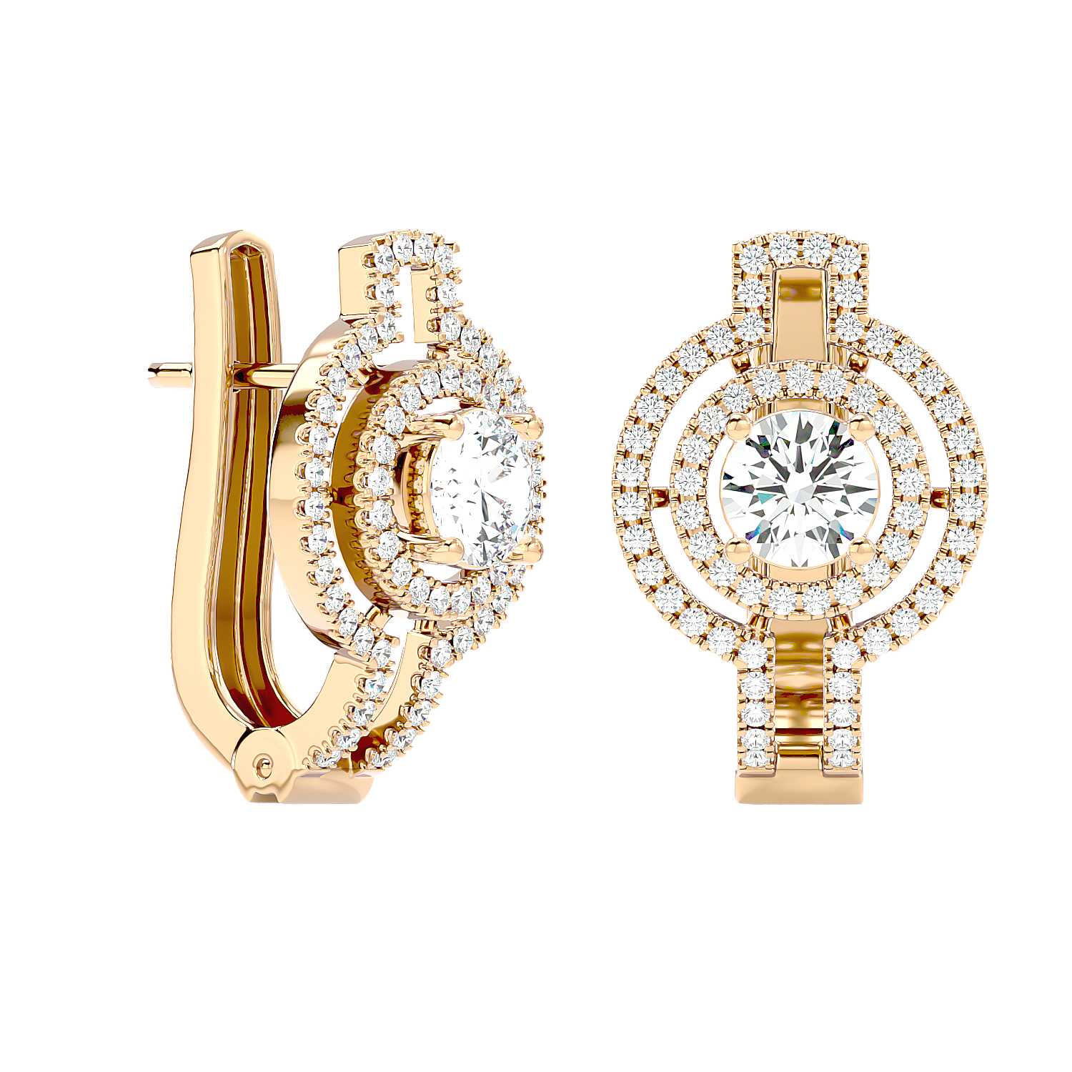 Double Halo Circle Drop Earrings