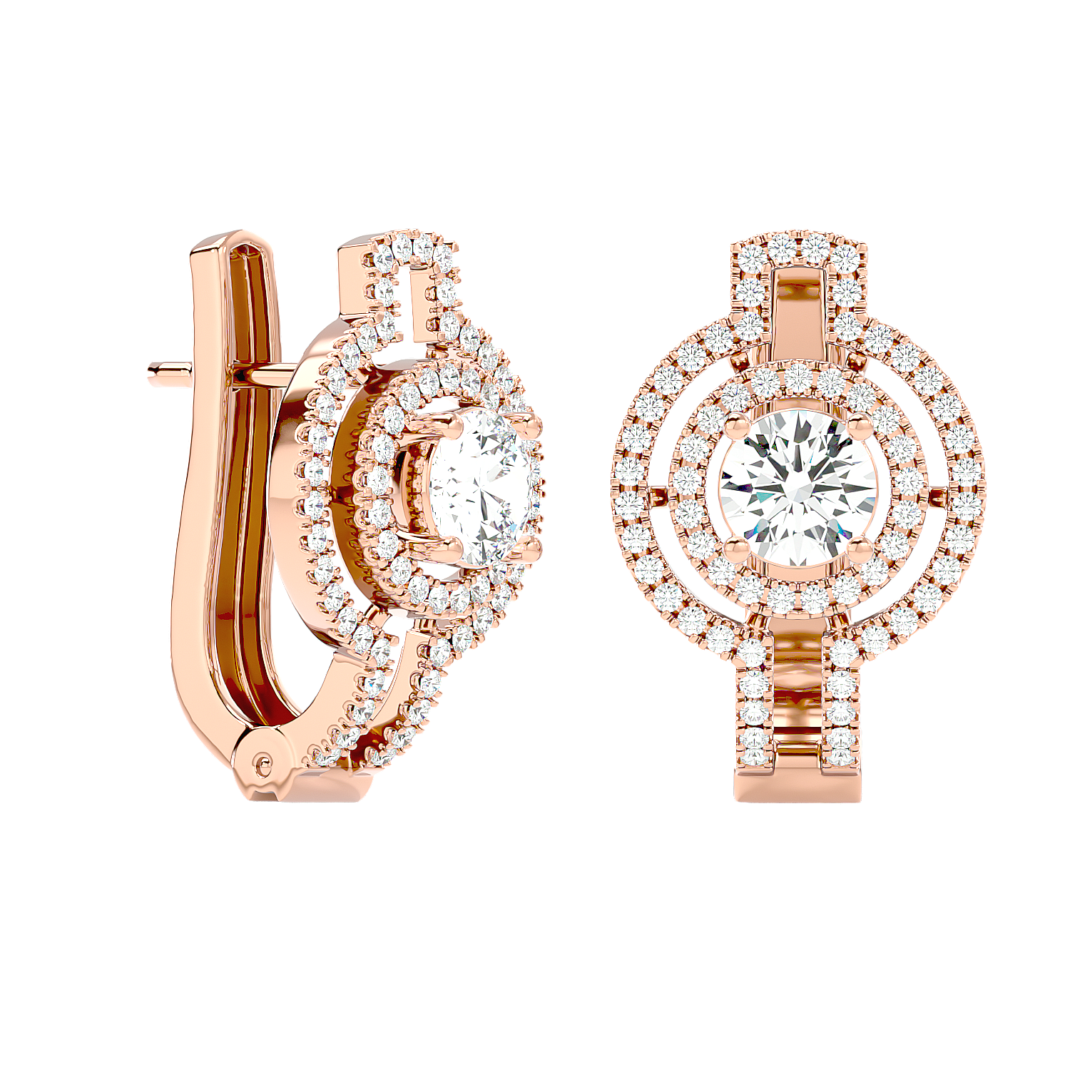 Double Halo Circle Drop Earrings