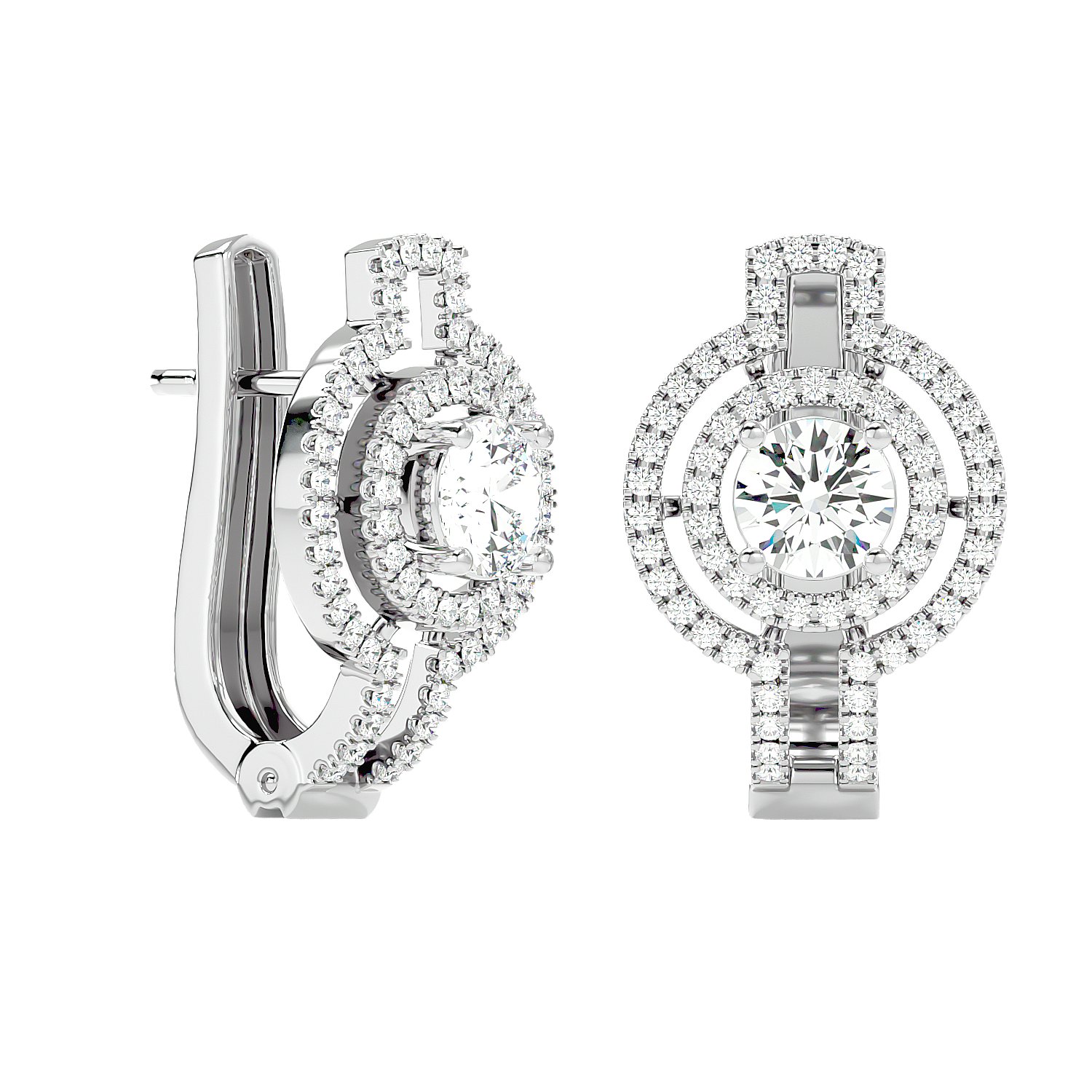 Double Halo Circle Drop Earrings